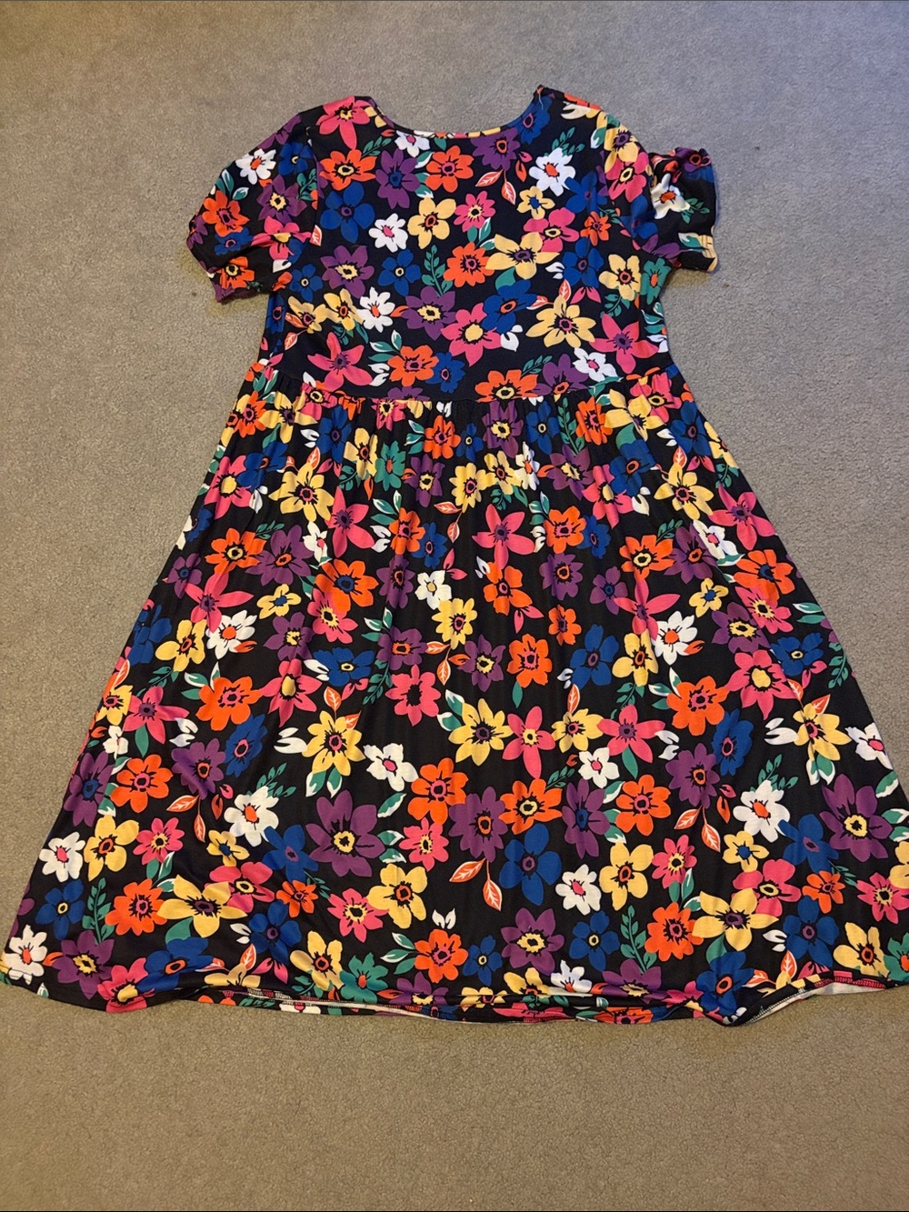 Floral Black Maxi Dress with Bright Multicolor Blooms